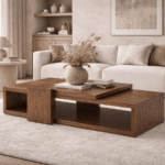 Badi ( mesa de centro Badi en madera con diseño arquitectónico)