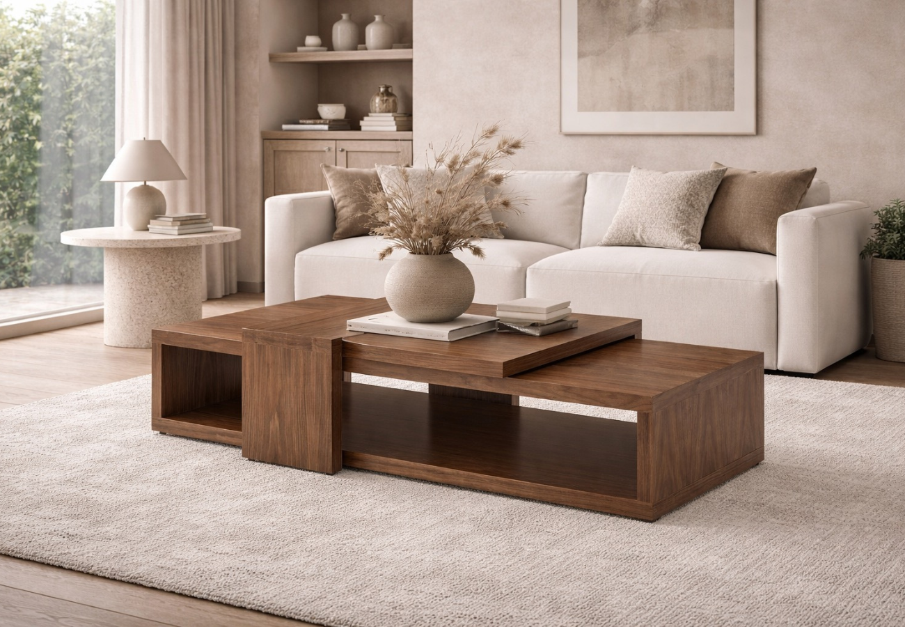 Badi2 Badi ( mesa de centro Badi en madera con diseño arquitectónico) - Imagen 1