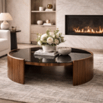 Rihla ( mesa de centro Rihla de madera con sobre cristal y diseño contemporáneo )