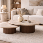 Rimal ( pack 2 mesas de centro Rimal nido con tablero efecto piedra y base acanalada)